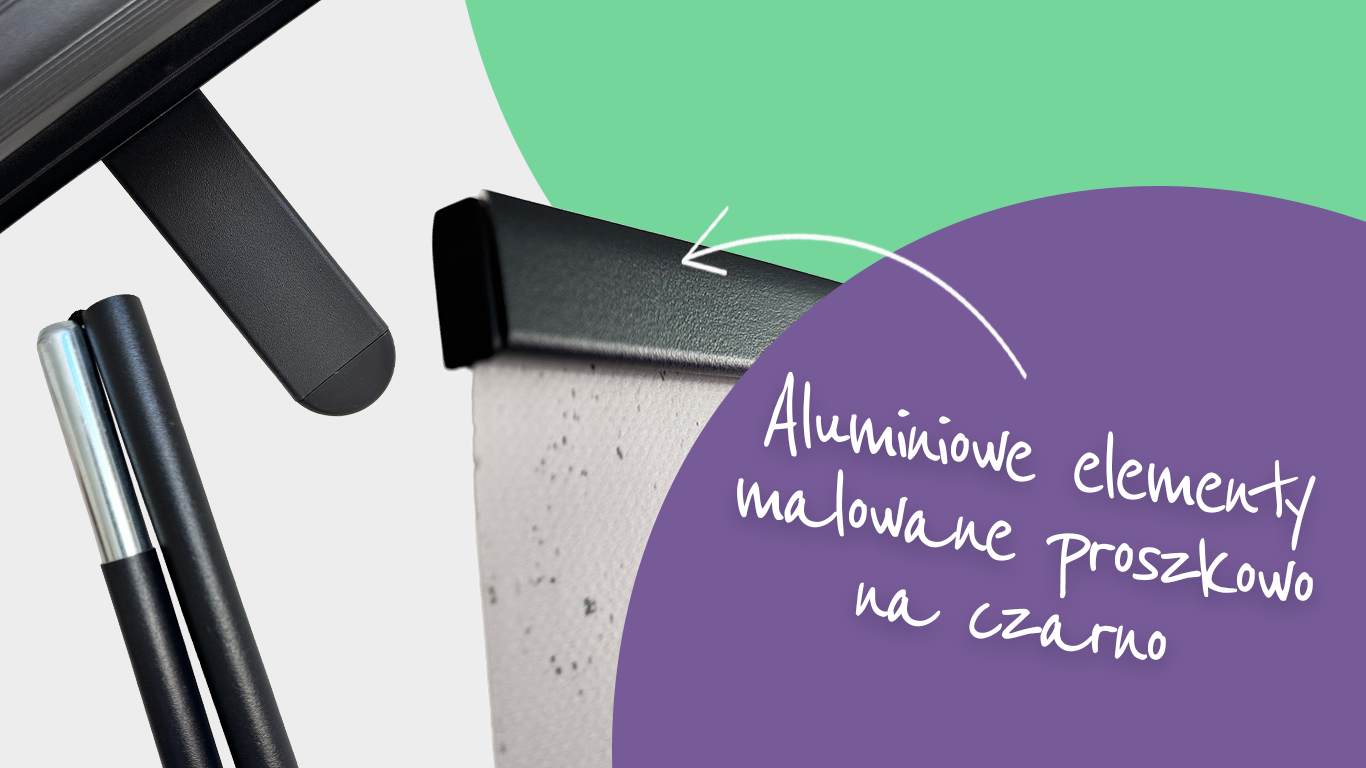 Zbliżenie na czarne aluminiowe elementy konstrukcyjne rollup, które prezentuje nasza agencja reklamowa w ramach oferty